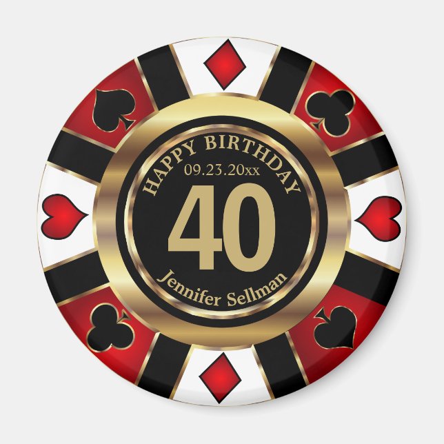 Casino Chip Las Vegas Birthday - Red Magnet (Front)
