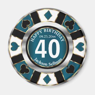 Casino Chip Las Vegas Birthday - Teal Blue Magnet