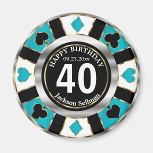 Casino Chip Las Vegas Birthday - Turquoise Blue Magnet