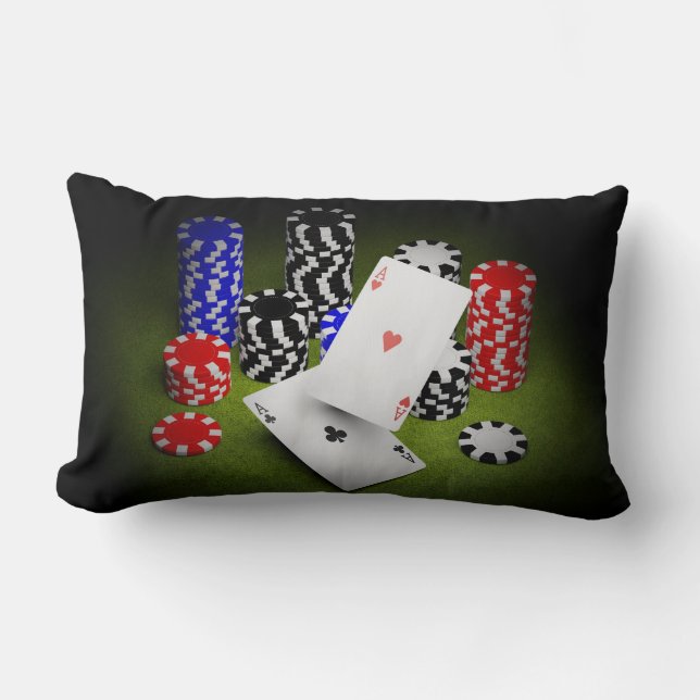 Casino chips and  playing cards lumbar cushion (Front)
