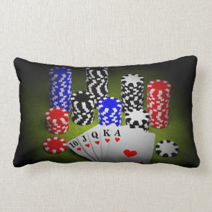 Casino chips and playing cards lumbar cushion