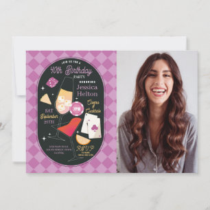 Casino Cocktails Las Vegas Birthday Photo Pink Invitation