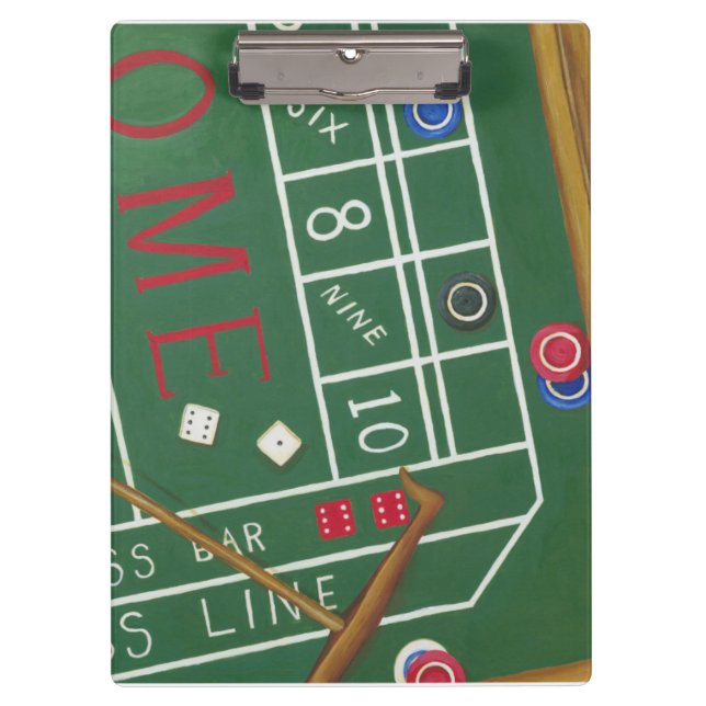 Casino Craps Table with Chips and Dice Clipboard (Front)
