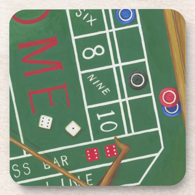 Casino Craps Table with Chips and Dice Coaster (Front)