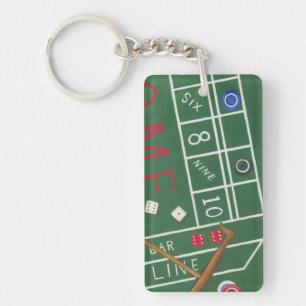 Casino Craps Table with Chips and Dice Key Ring