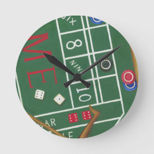 Casino Craps Table with Chips and Dice Round Clock
