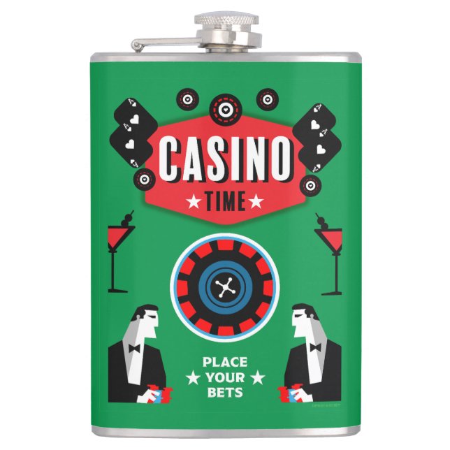 Casino Gambling Poker Roulette  Hip Flask (Front)