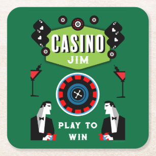 Casino Gambling Poker Roulette Square Paper Coaster