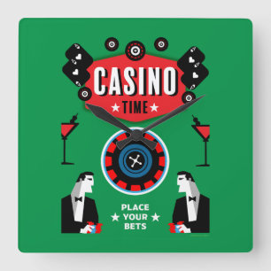 Casino Gambling Poker Roulette  Square Wall Clock