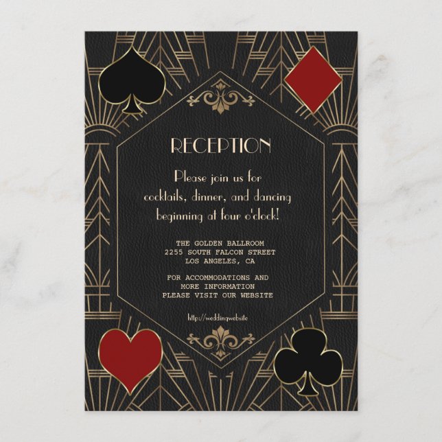 Casino Gold Black 20s Gatsby Wedding Reception Enclosure Card (Front)