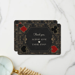 Casino Gold Black Art Deco Gatsby 20s Wedding Thank You Card