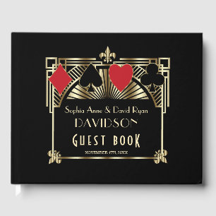 Casino Gold Black Art Deco Roaring 20s Wedding Guest Book