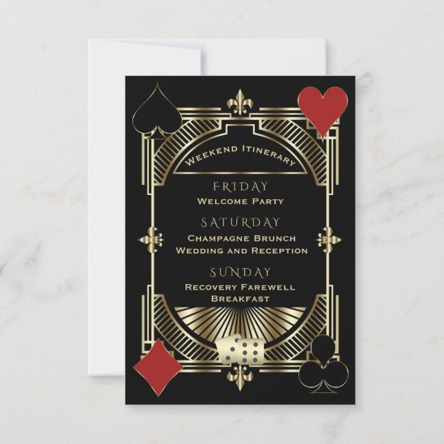 Casino Gold Black Art Deco Roaring 20s Wedding RSVP Card (Back)