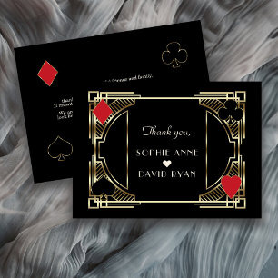 Casino Gold Black Art Deco Roaring 20s Wedding Thank You Card