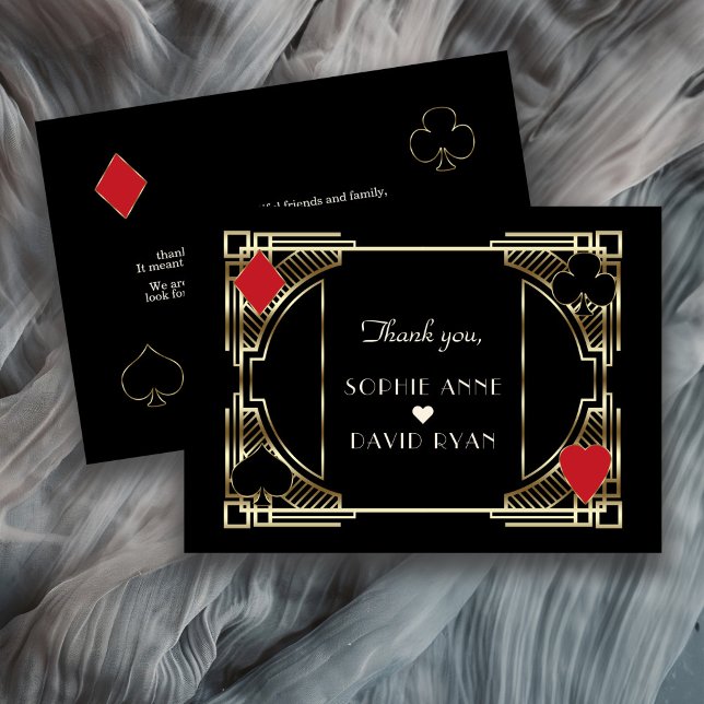 Casino Gold Black Art Deco Roaring 20s Wedding Thank You Card (Creator Uploaded)