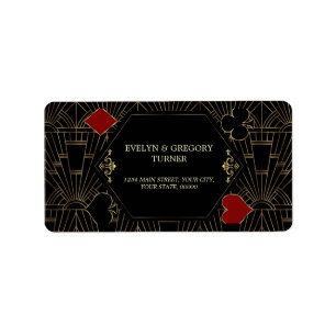 Casino Gold Black Gatsby 1920s Gambling Wedding Label