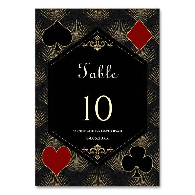 Casino Gold Black Gatsby 1920s Gambling Wedding Table Number (Front)