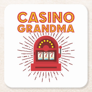 Casino Grandma Slot Machine Gambling Grandmother Square Paper Coaster