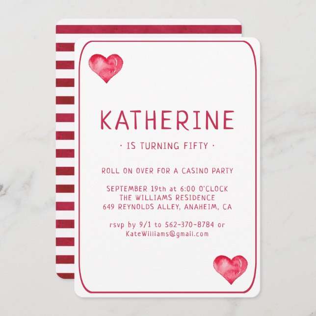 Casino Hearts Playing Card Birthday Invitation (Front/Back)