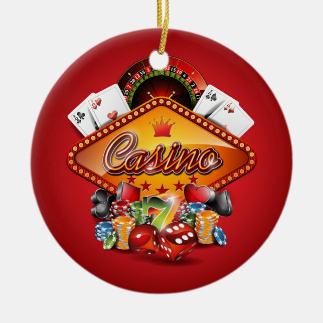 Casino illustration with gambling elements ceramic tree decoration (Front)
