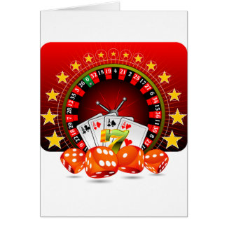 Casino illustration with roulette wheel and dices