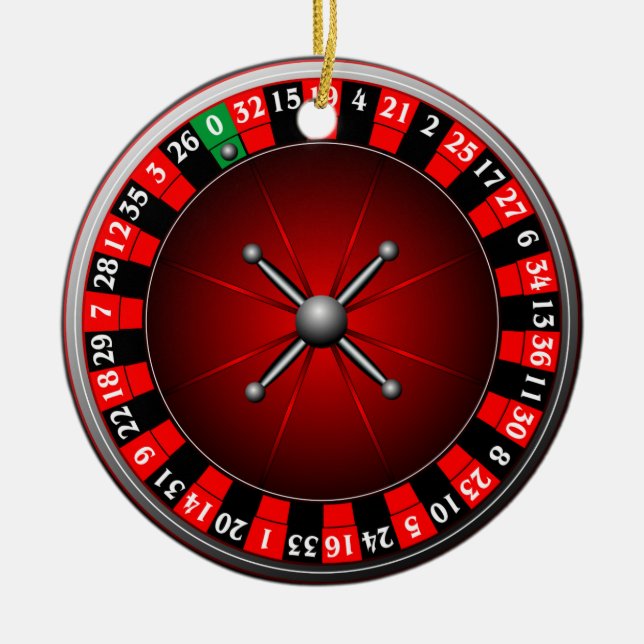 Casino illustration with roulette wheel ceramic tree decoration (Front)