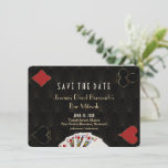 Casino Las Vegas Poker Bar Mitzvah Save The Date<br><div class="desc">Unique Casino Royale and Great themed card design. It features vintage art deco style,  Roaring 1920's old Hollywood,  playing cards suits,  playing cards. On the back faux gold Art Deco pattern,  initials and playing cards suits. Use Personalise tool to add your information. For more,  visit please,  my Casino Collection.</div>