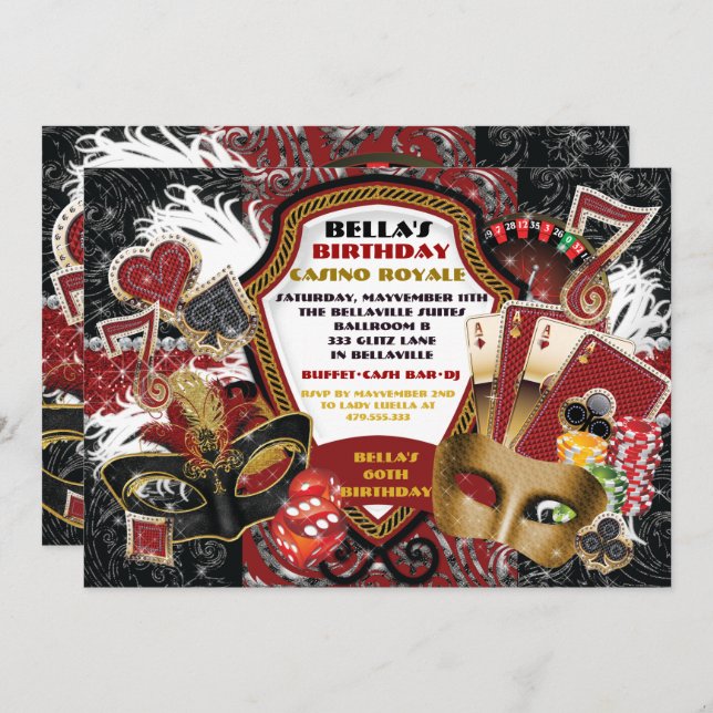 Casino Masquerade Party Invitations (Front/Back)