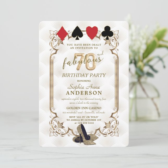 Casino Night Art Deco 70 and Fabulous Birthday  Invitation (Standing Front)
