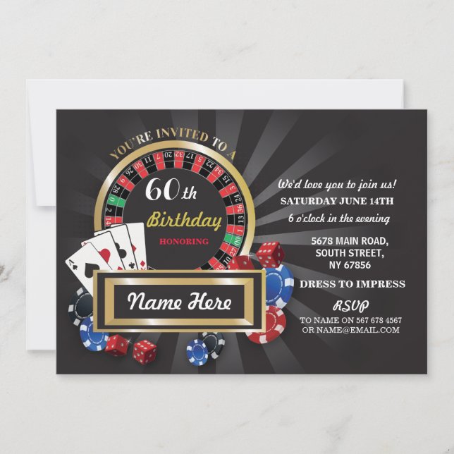 Casino Night Birthday Las Vegas Invite Party (Front)