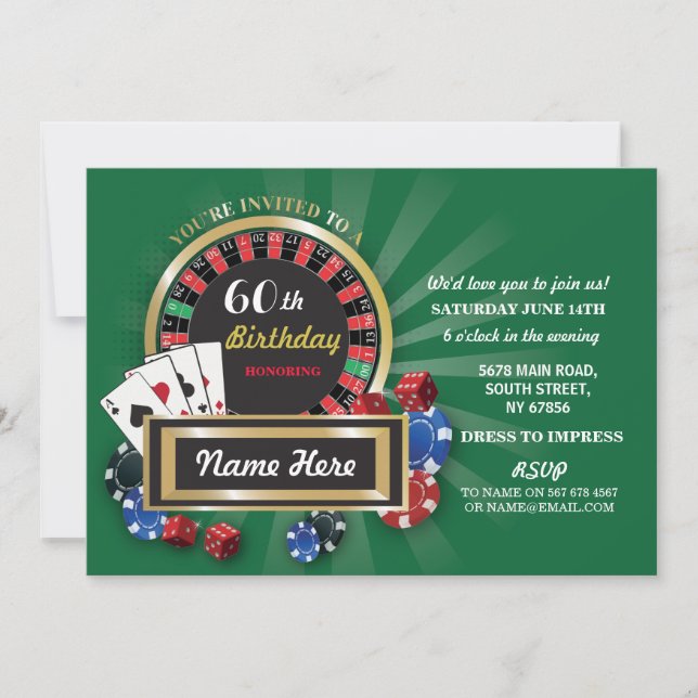 Casino Night Birthday Las Vegas Roulette Invite (Front)