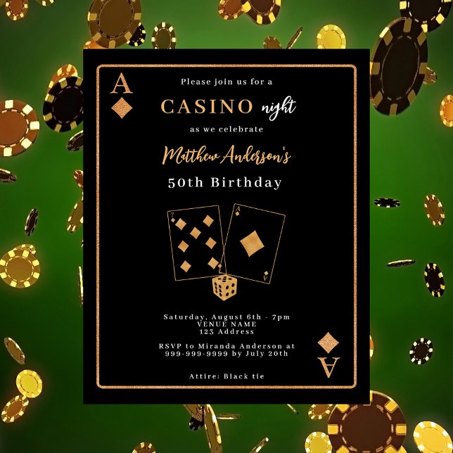 Casino night black gold birthday invitation (Creator Uploaded)