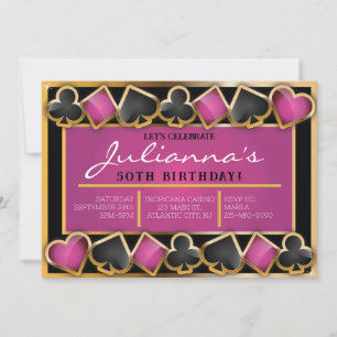 CASINO NIGHT Girls Birthday Party Cards Invitation
