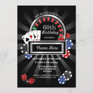 Casino Night Las Vegas Birthday Silver Party Invitation