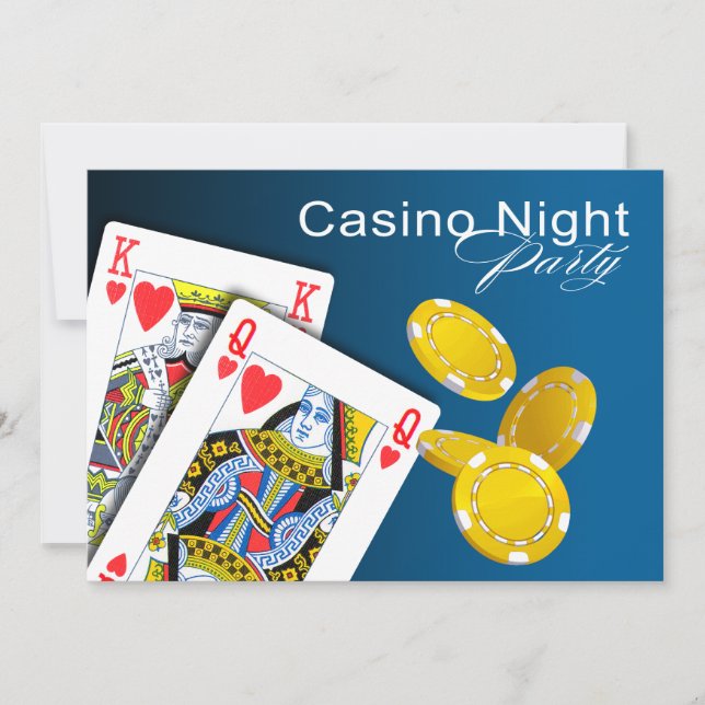 Casino Night Las Vegas Poker Party - blue Invitation (Front)