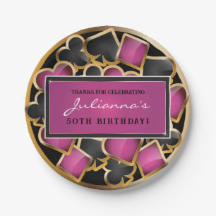 CASINO NIGHT PINK Birthday Party Gift Tag Paper Plate