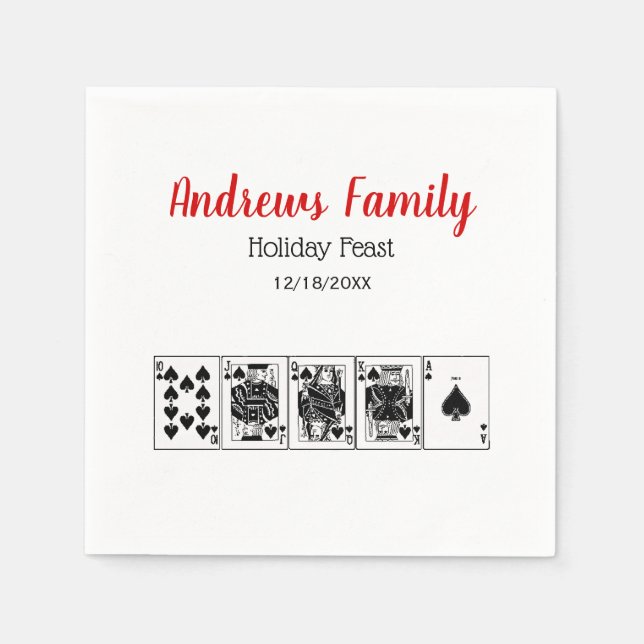 Casino Night Poker Royal Straight Flush Christmas Napkin (Front)