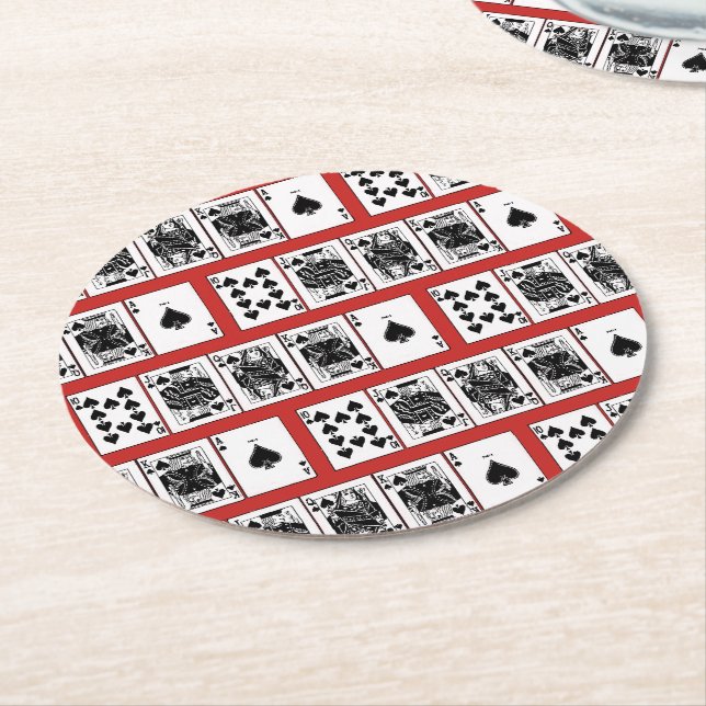 Casino Night Poker Royal Straight Flush Spades Round Paper Coaster (Angled)