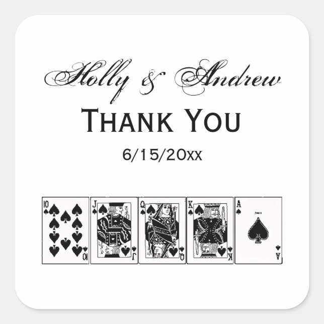 Casino Night Poker Royal Straight Flush Spades Square Sticker (Front)
