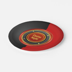 Casino Night Red and Black Poker Chip Paper Plate
