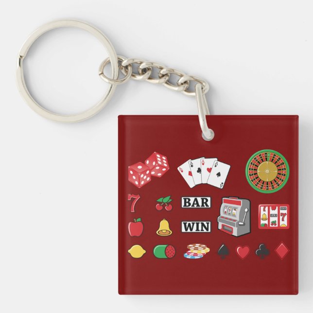 Casino Night Slot Machine Poker Lucky 7s Key Ring (Front)
