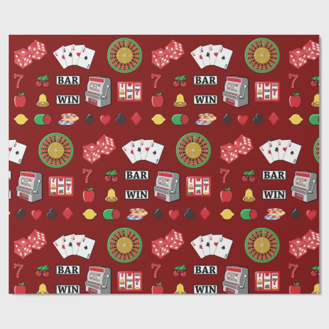 Casino Night Slot Machine Poker Lucky 7s Wrapping Paper (Flat)