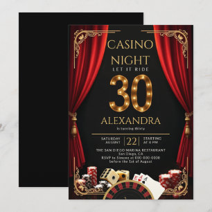 Casino Night Vegas Poker Roulette 30th Birthday Invitation