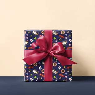 Casino Party Blue Wrapping Paper