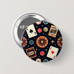 Casino pattern theme on black 6 cm round badge