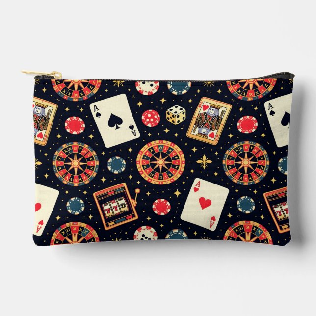 Casino pattern theme on black accessory pouch (Front)