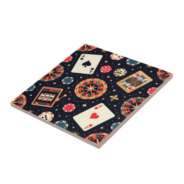 Casino pattern theme on black ceramic tile (Side)