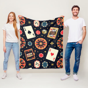 Casino pattern theme on black fleece blanket