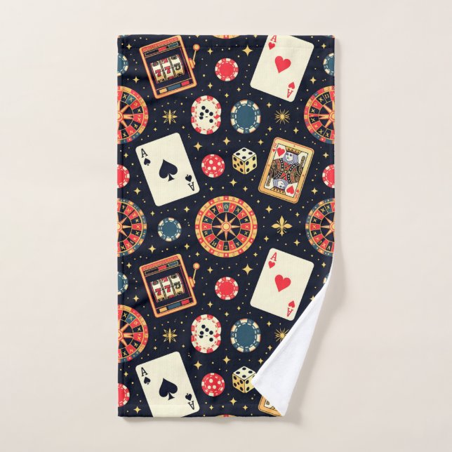 Casino pattern theme on black hand towel (Hand Towel)