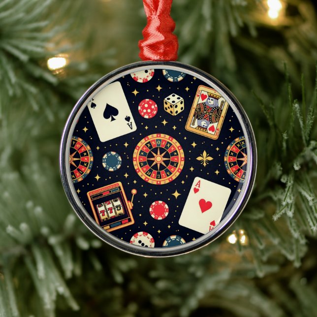 Casino pattern theme on black metal ornament (Tree)